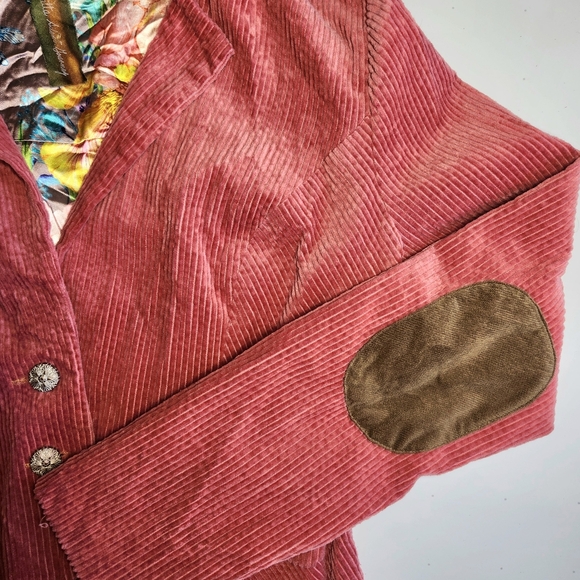 Aratta Anthropologie Pink Corduroy 'Alexander' Jacket Tan Elbows Floral Lined M - Picture 10 of 16